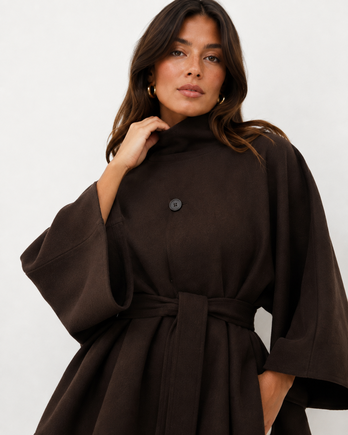 Cape-Sleeve Buttoned Coat