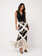 Printed Ruffle Top & Tassel Maxi Skirt Set