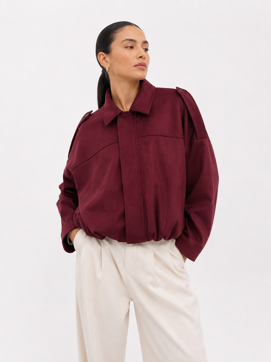 Relaxed Collared Bomber Jacket