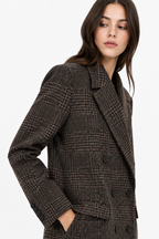 Checked Double-Breasted Longline Coat