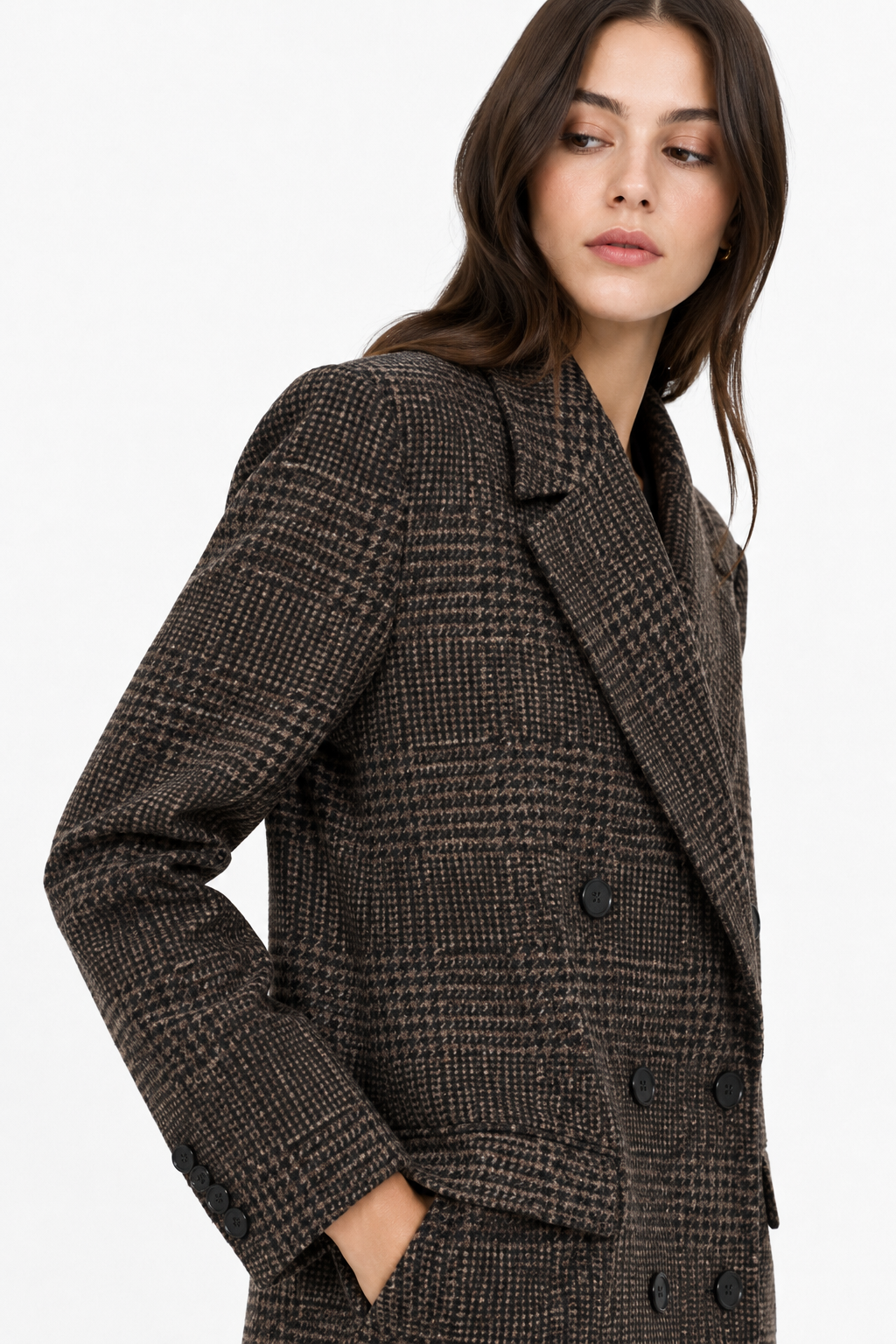 Checked Double-Breasted Longline Coat