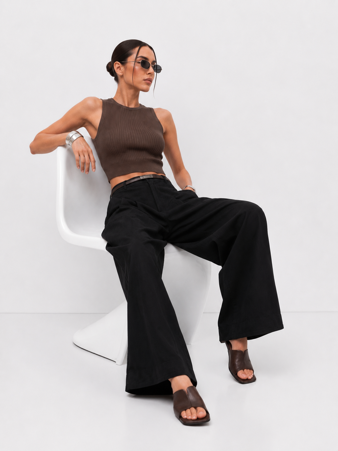 High-Waist Wide-Leg Tailored Trousers