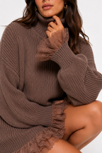 Feather-Trim Knit Mini Dress