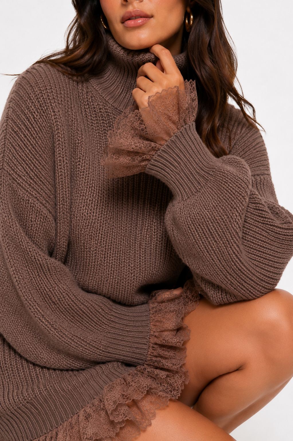 Feather-Trim Knit Mini Dress