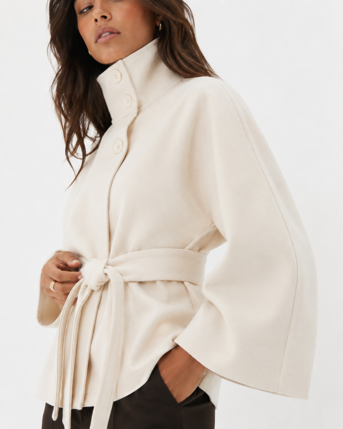 Cape-Sleeve Buttoned Coat