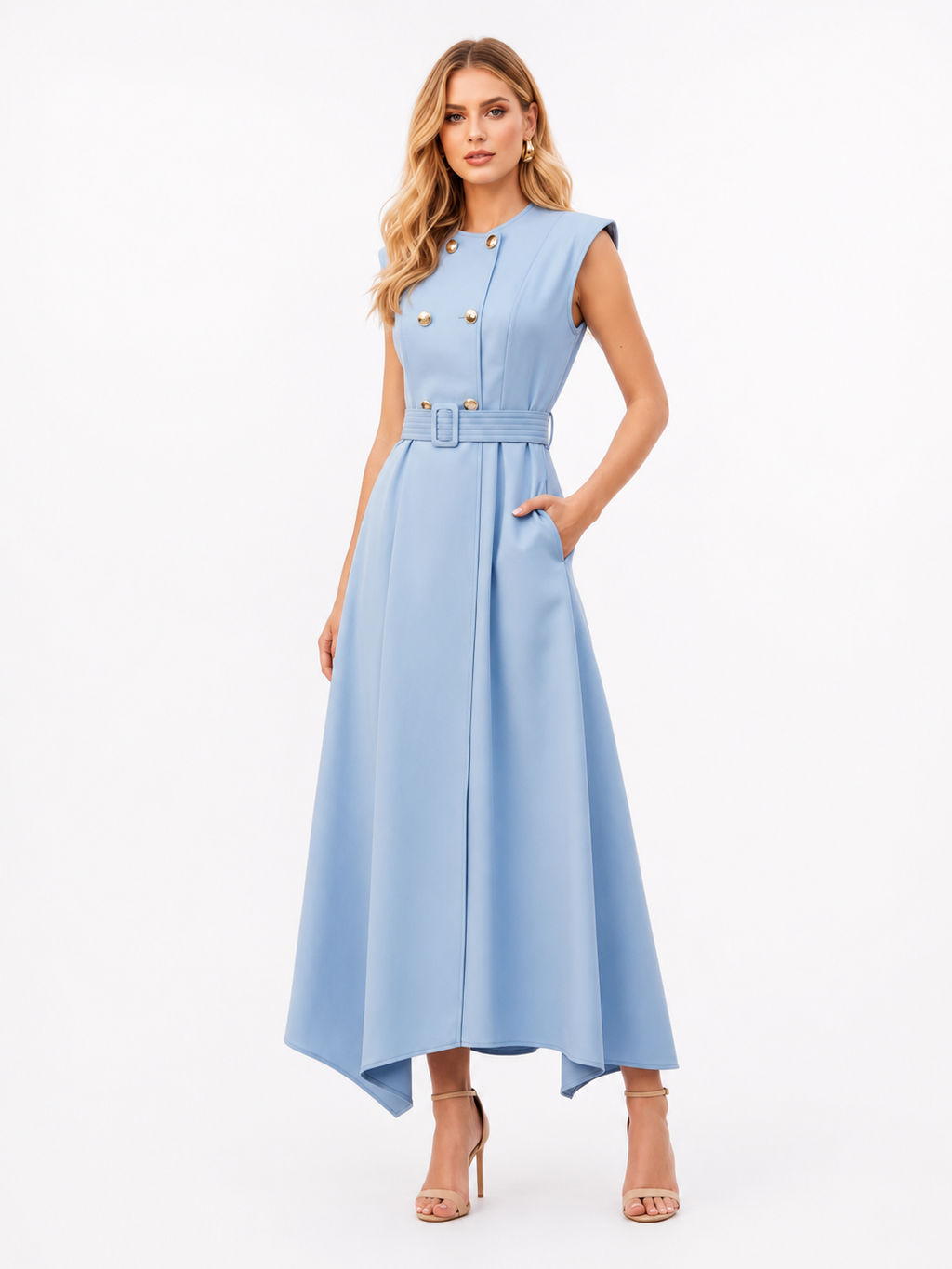 Double-Breasted Trench-Inspired Maxi Dress
