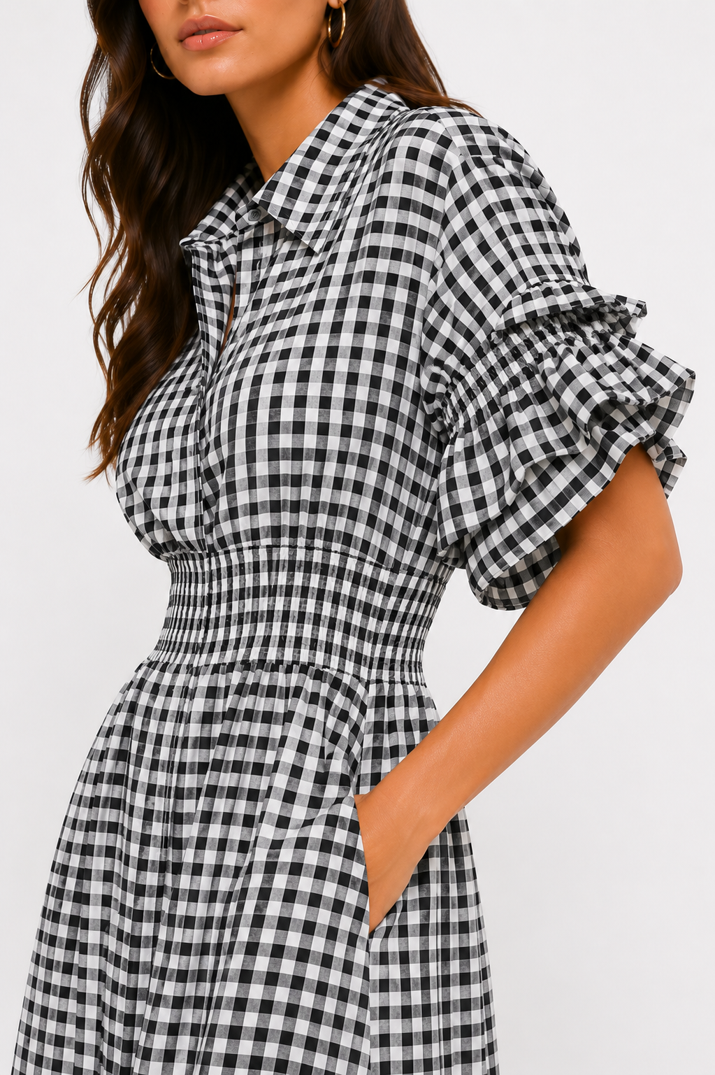 Gingham High-Slit Maxi Dress