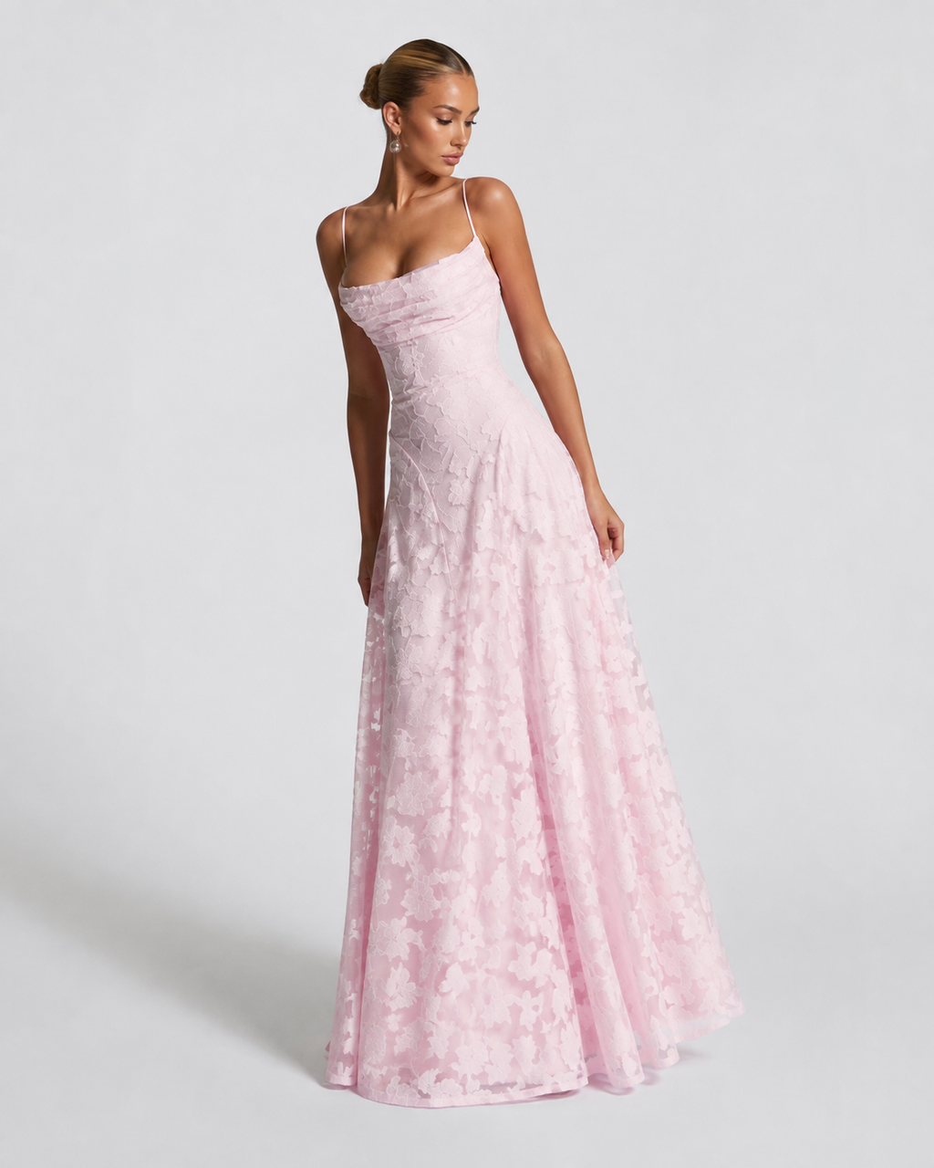 Backless Jacquard Chiffon Maxi Dress