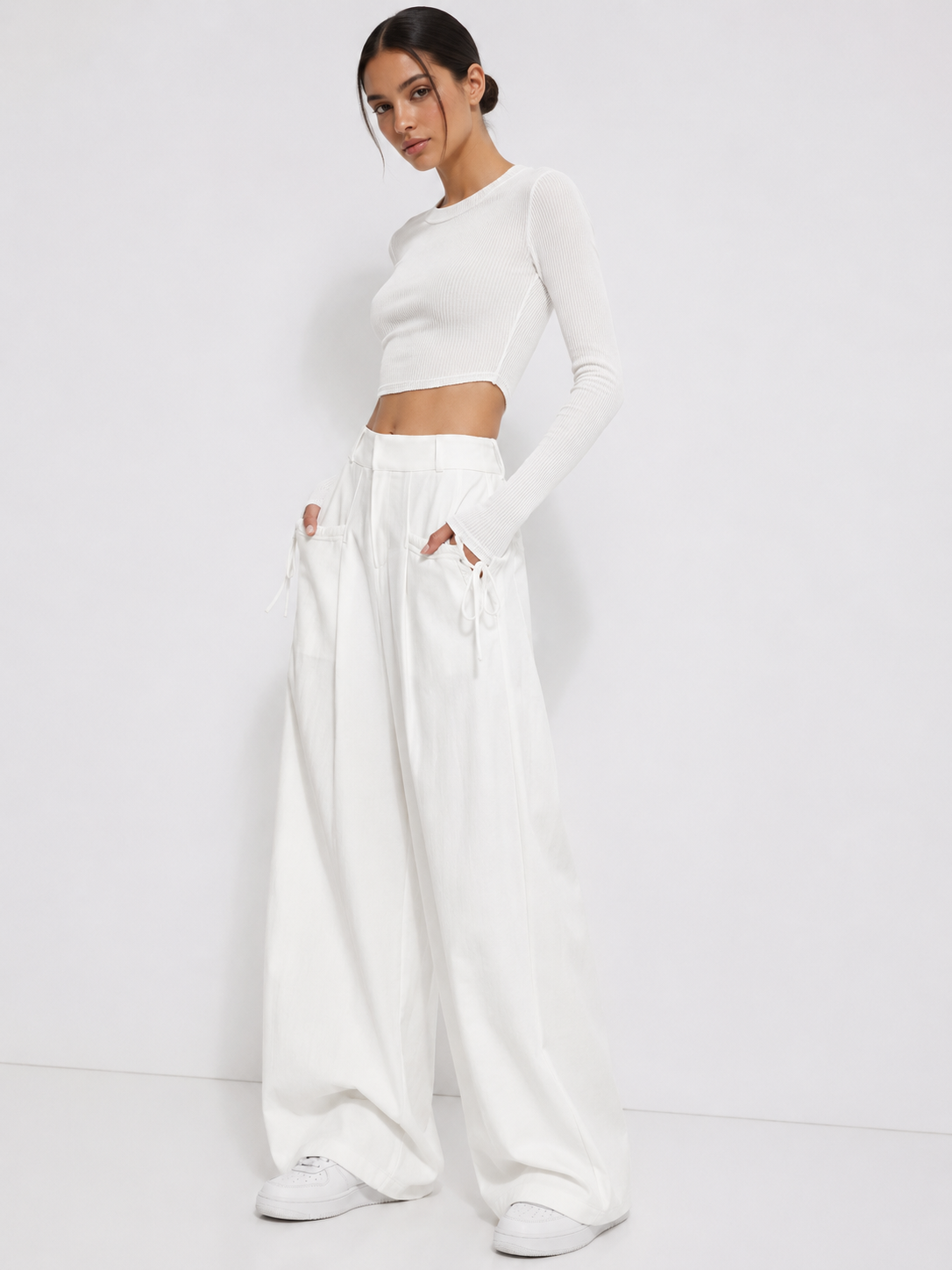 Gathered High-Waist Wide-Leg Trousers