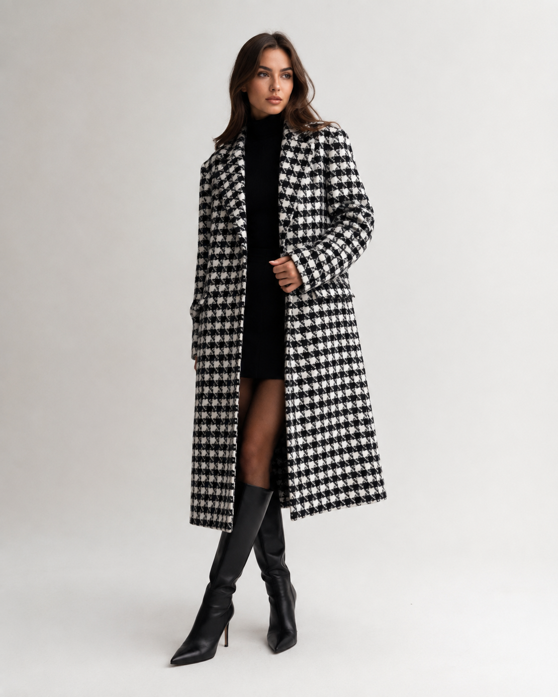 Houndstooth Double-Breasted Coat