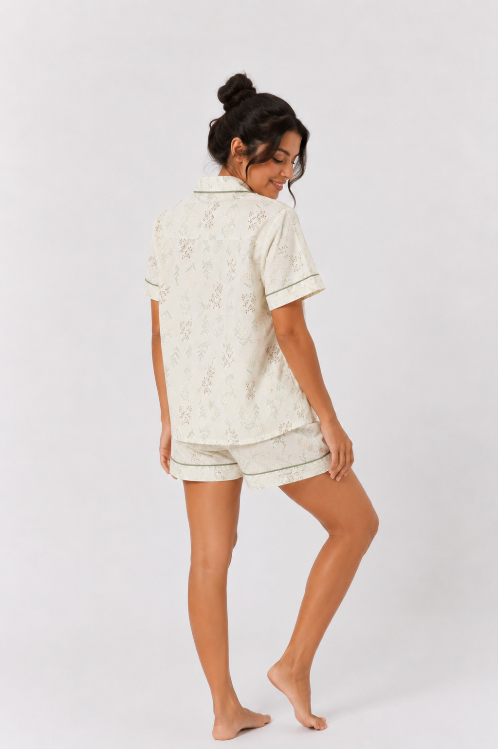 Crinkled-Effect Short Pyjama Set with Contrast Piping