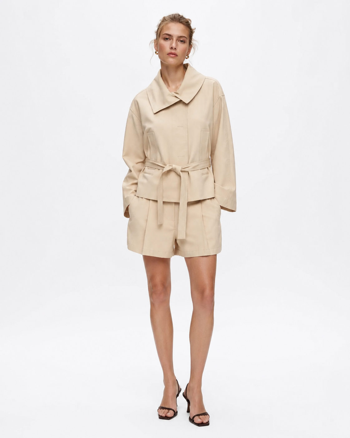 Belted Trench Jacket & Shorts Set