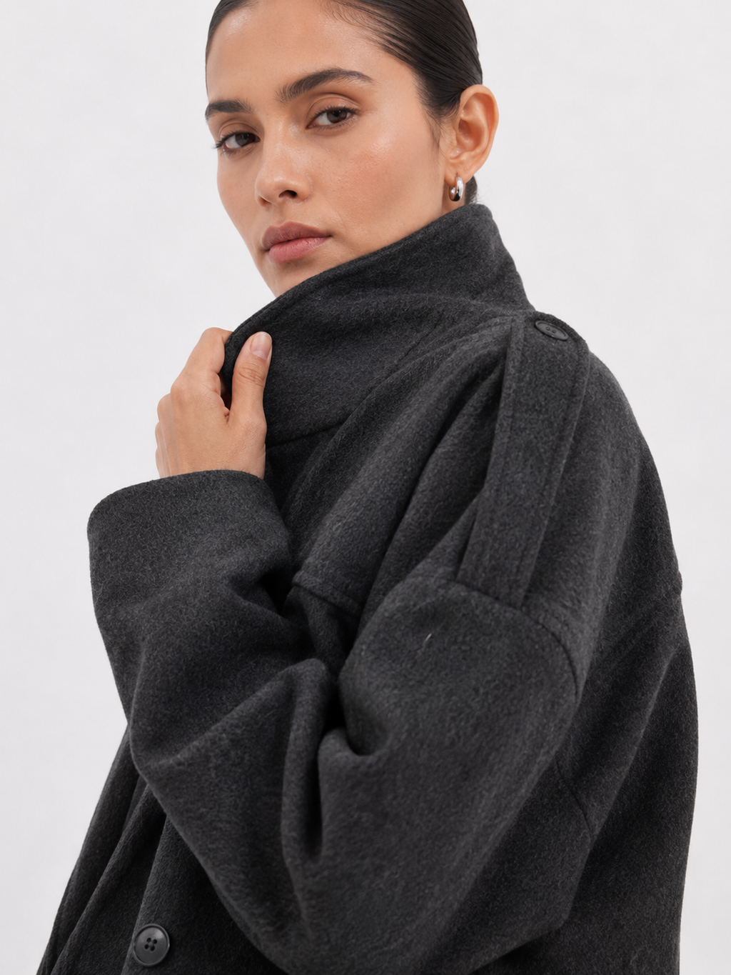 Double-Breasted Textured Short Coat
