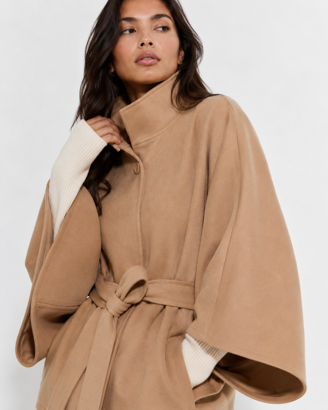 Cape-Sleeve Buttoned Coat