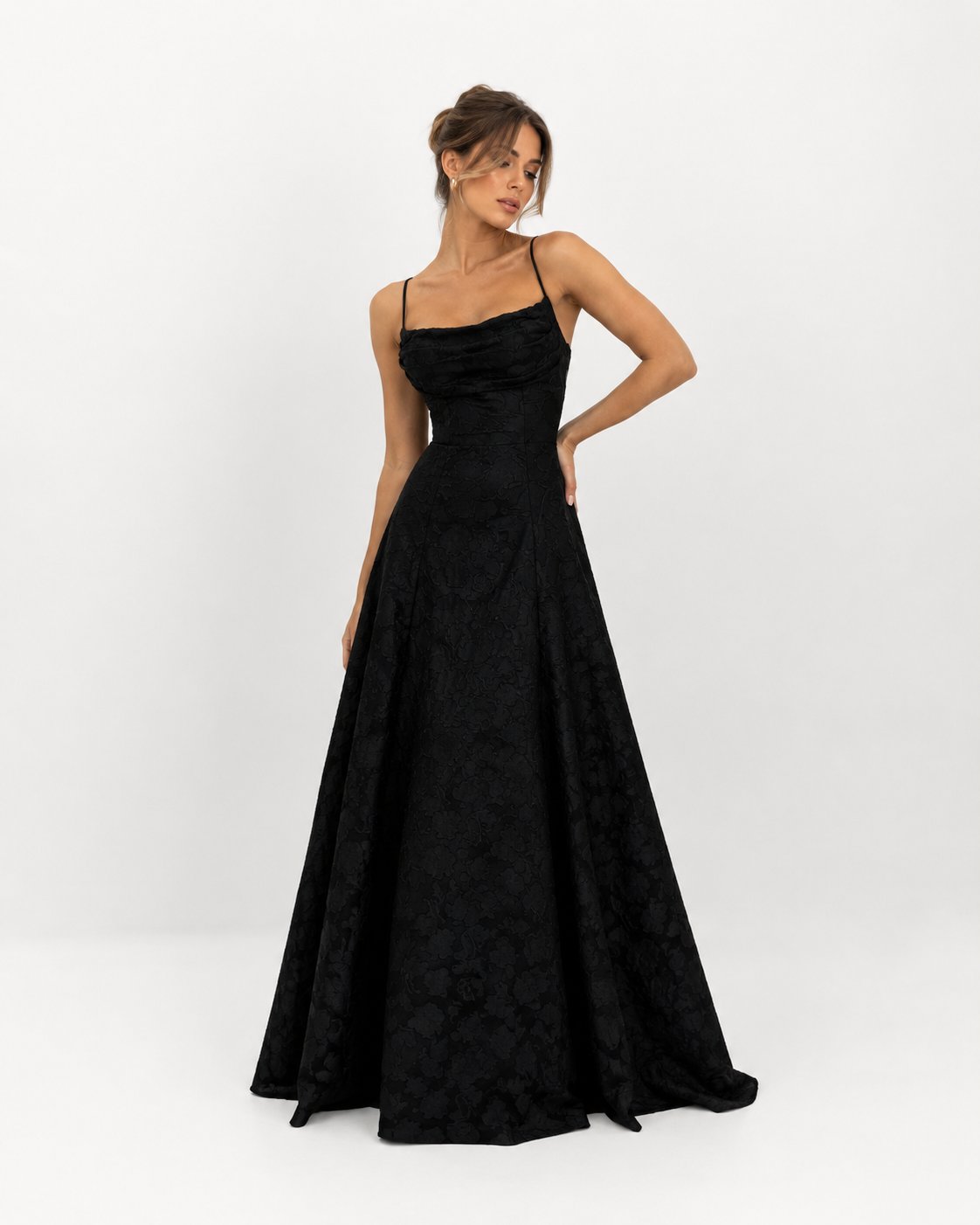 Backless Jacquard Chiffon Maxi Dress