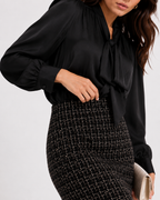 High-Waist Plaid Pencil Midi Skirt