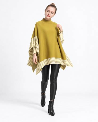 Striped Turtleneck Poncho