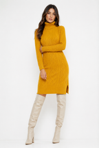 Textured High-Neck Knit Midi Dress