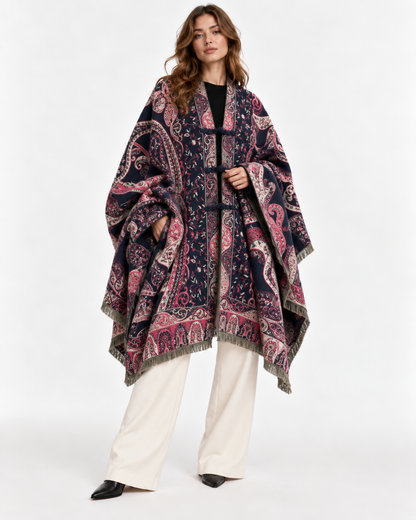 Paisley-Print Tassel Cape