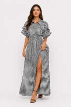 Gingham High-Slit Maxi Dress