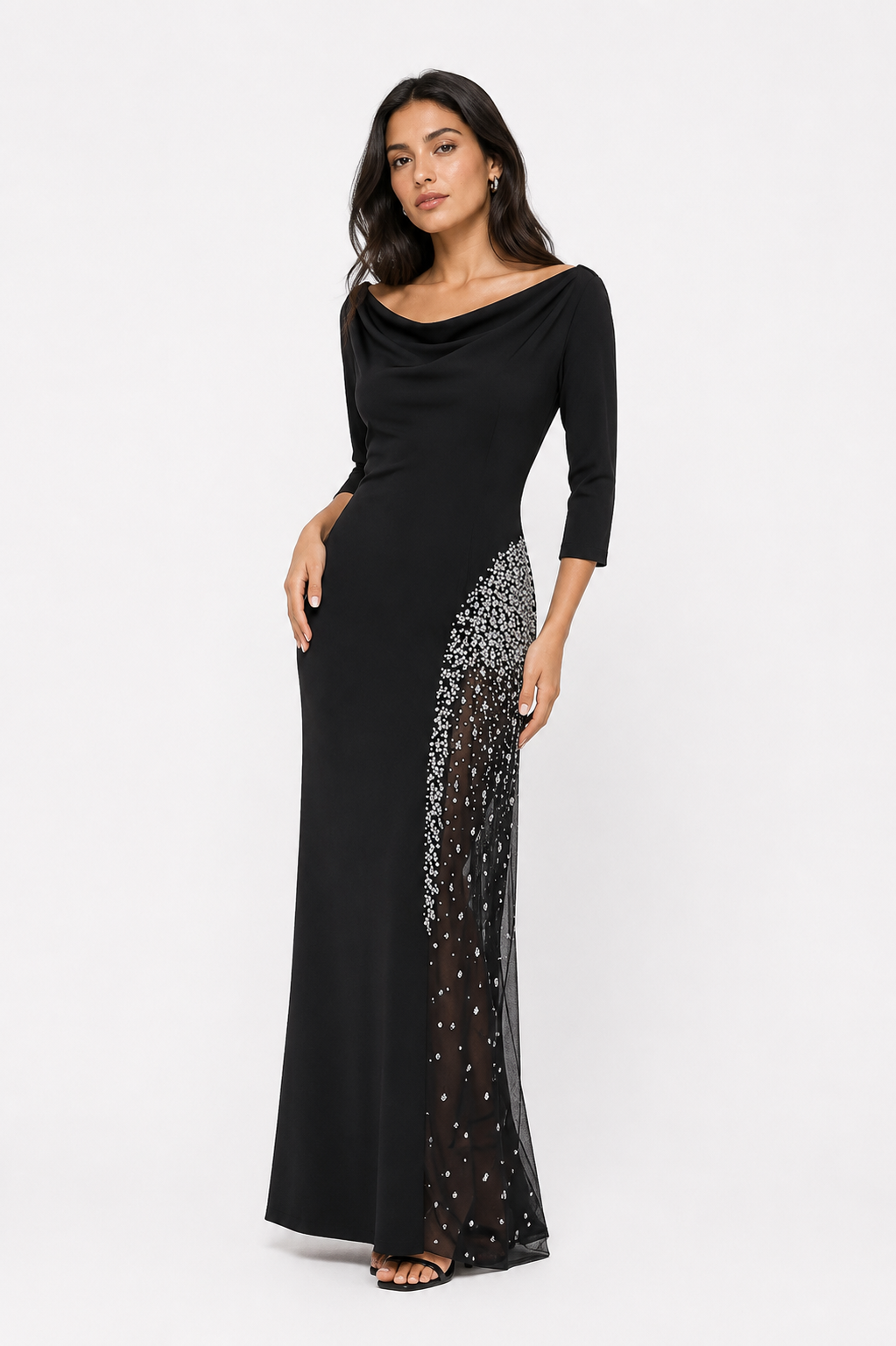 Off-Shoulder Embellished-Slit Evening Gown