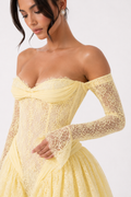 Asymmetric Lace-Sleeve Mini Dress