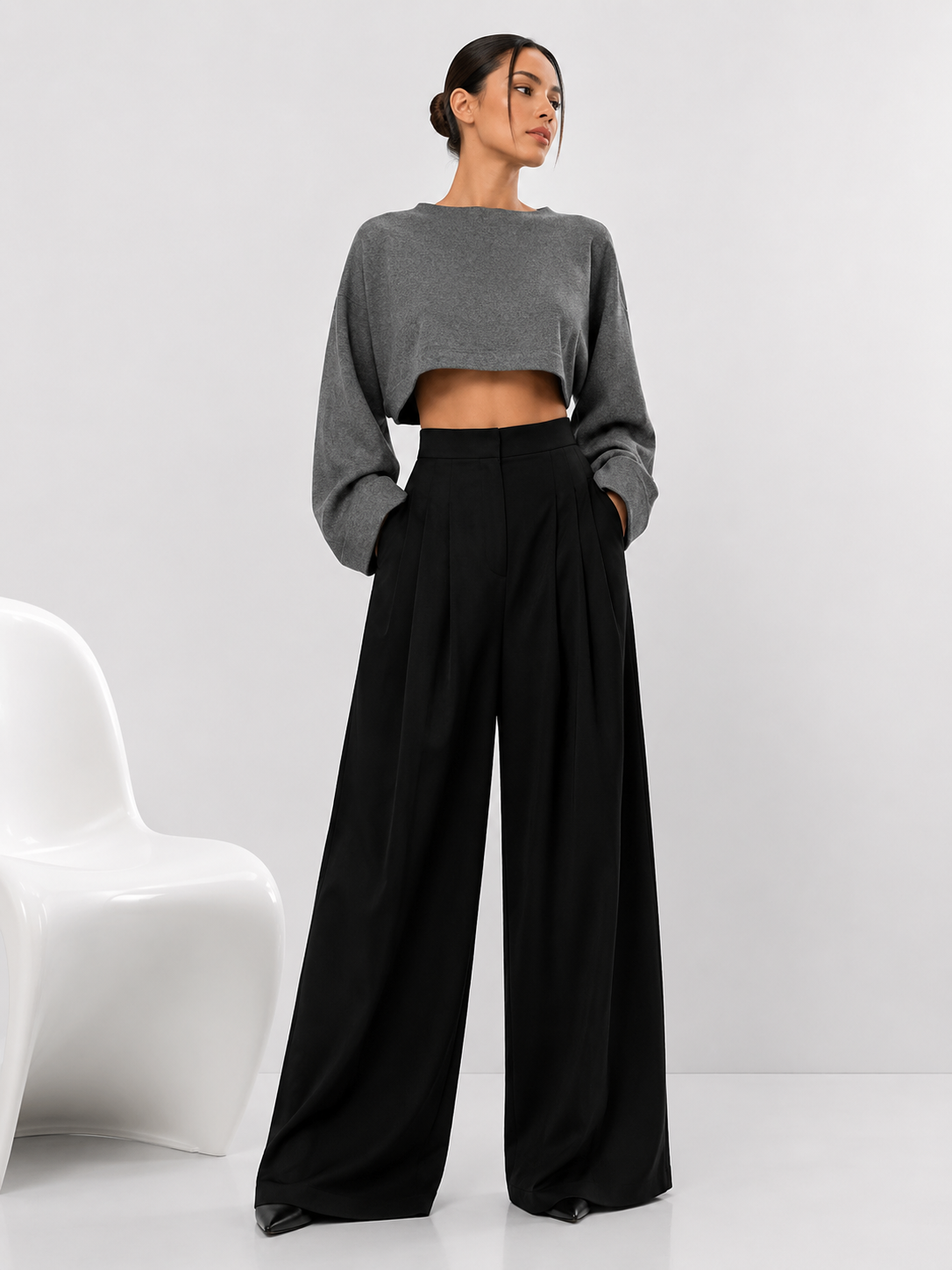 Relaxed High-Waist Wide-Leg Trousers