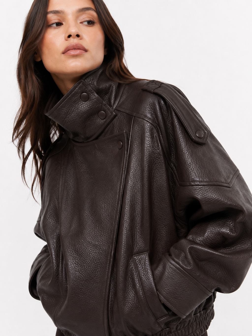 Oversized Leather-Effect Bomber Jacket