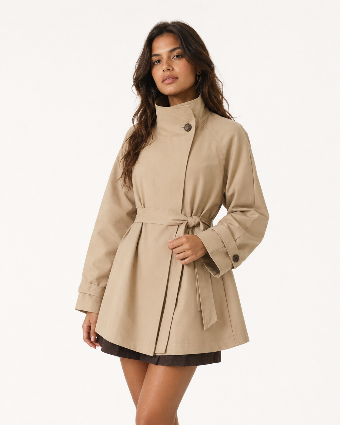 High-Collar Mid-Length Coat