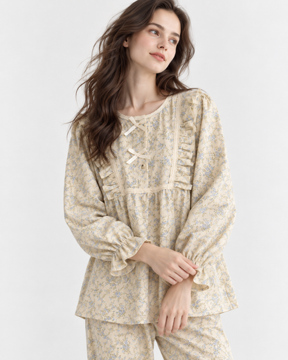 Printed Long Pyjama Set with Bow Detail