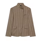 Pinstripe Cape-Shoulder Blazer