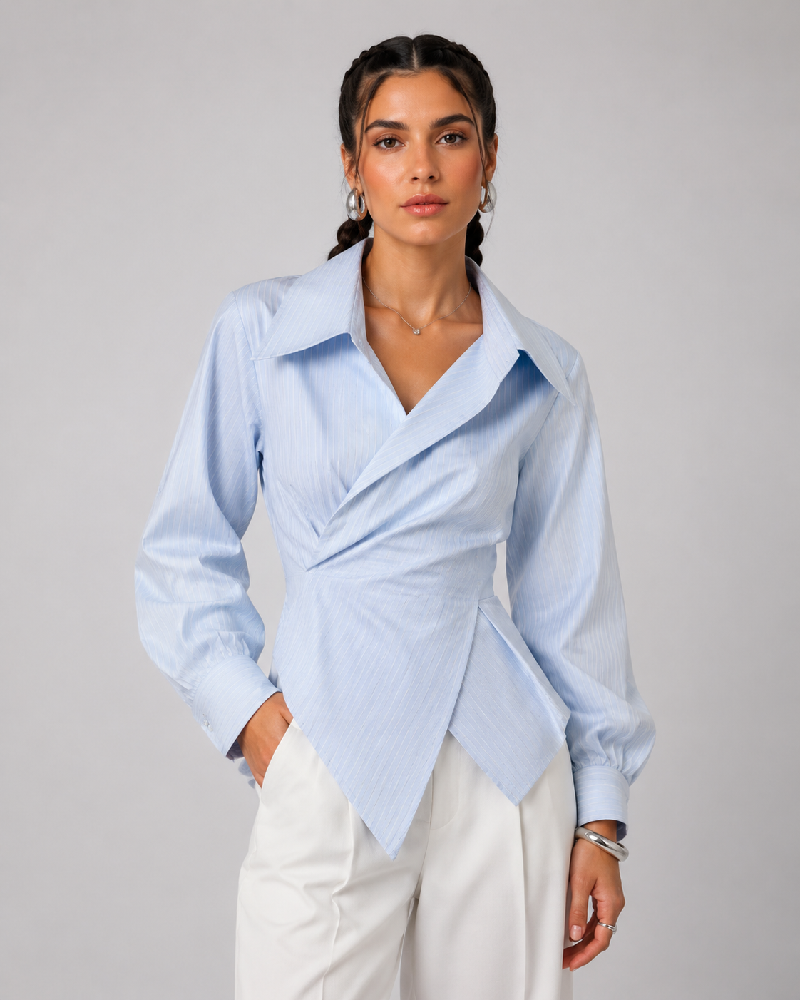 Asymmetric Poplin Wrap Shirt
