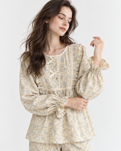 Printed Long Pyjama Set with Bow Detail
