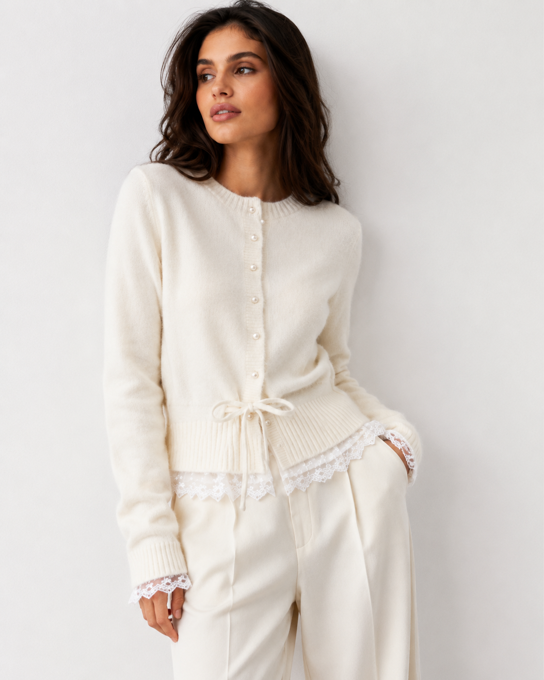 Tie-Front Contrast Cardigan