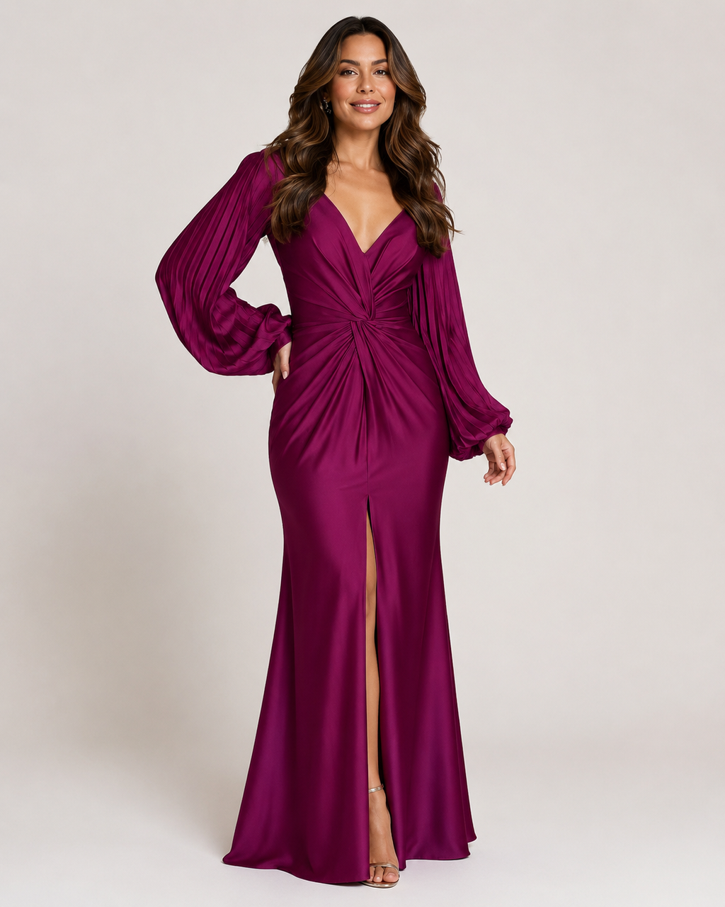 Twist-Waist V-Neck Split Maxi Dress