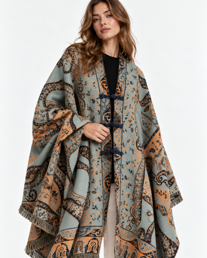 Paisley-Print Tassel Cape