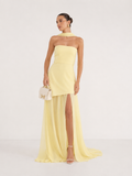 Asymmetric-Overlay Strapless Maxi Dress