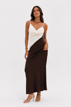 Two-Tone V-Neck Straight Midi Dress