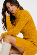 Textured High-Neck Knit Midi Dress
