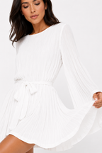 Pleated Cape-Sleeve Mini Dress
