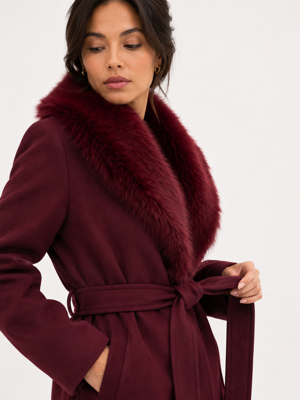 Belted Bordeaux Longline Coat