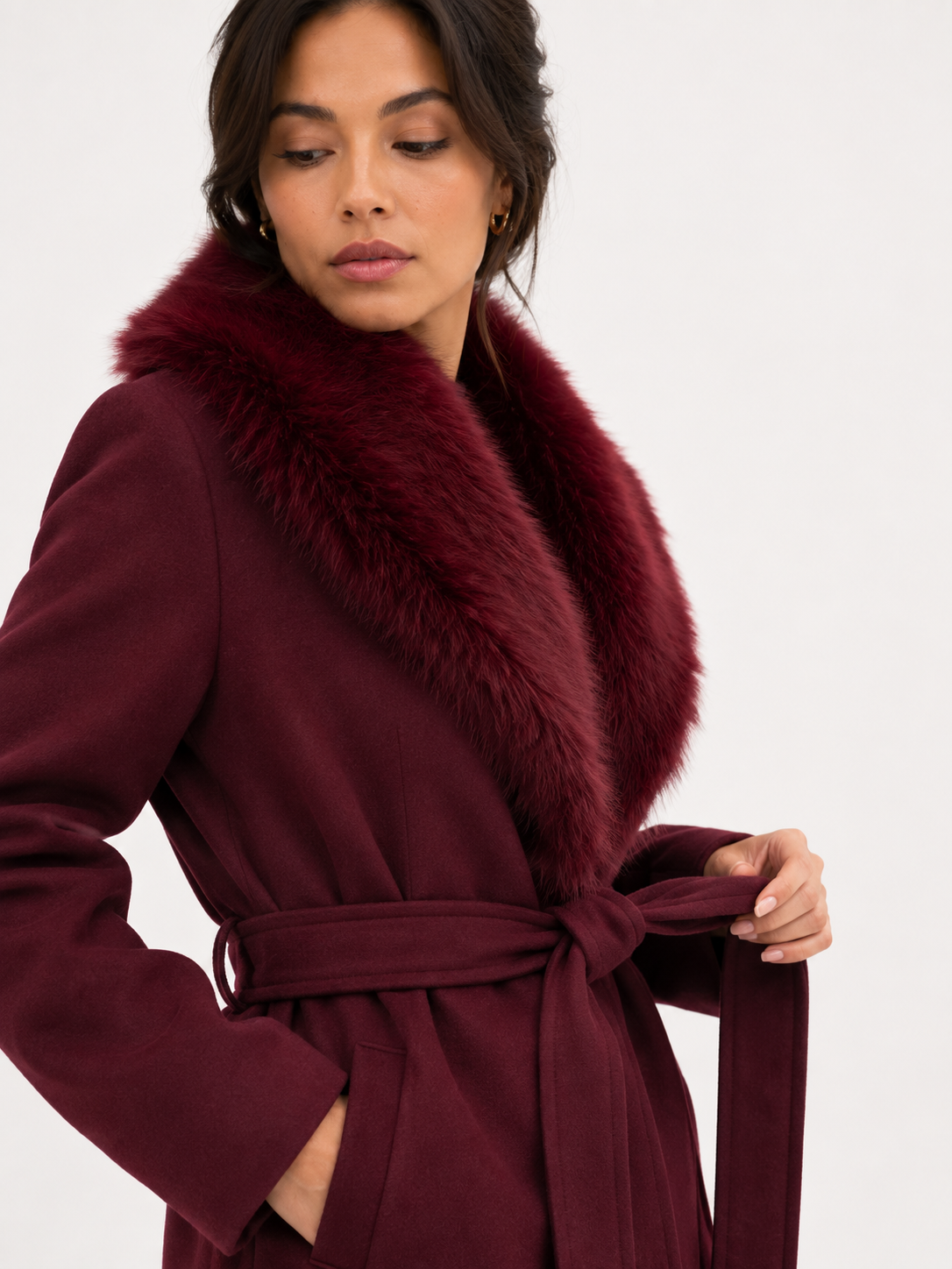 Belted Bordeaux Longline Coat