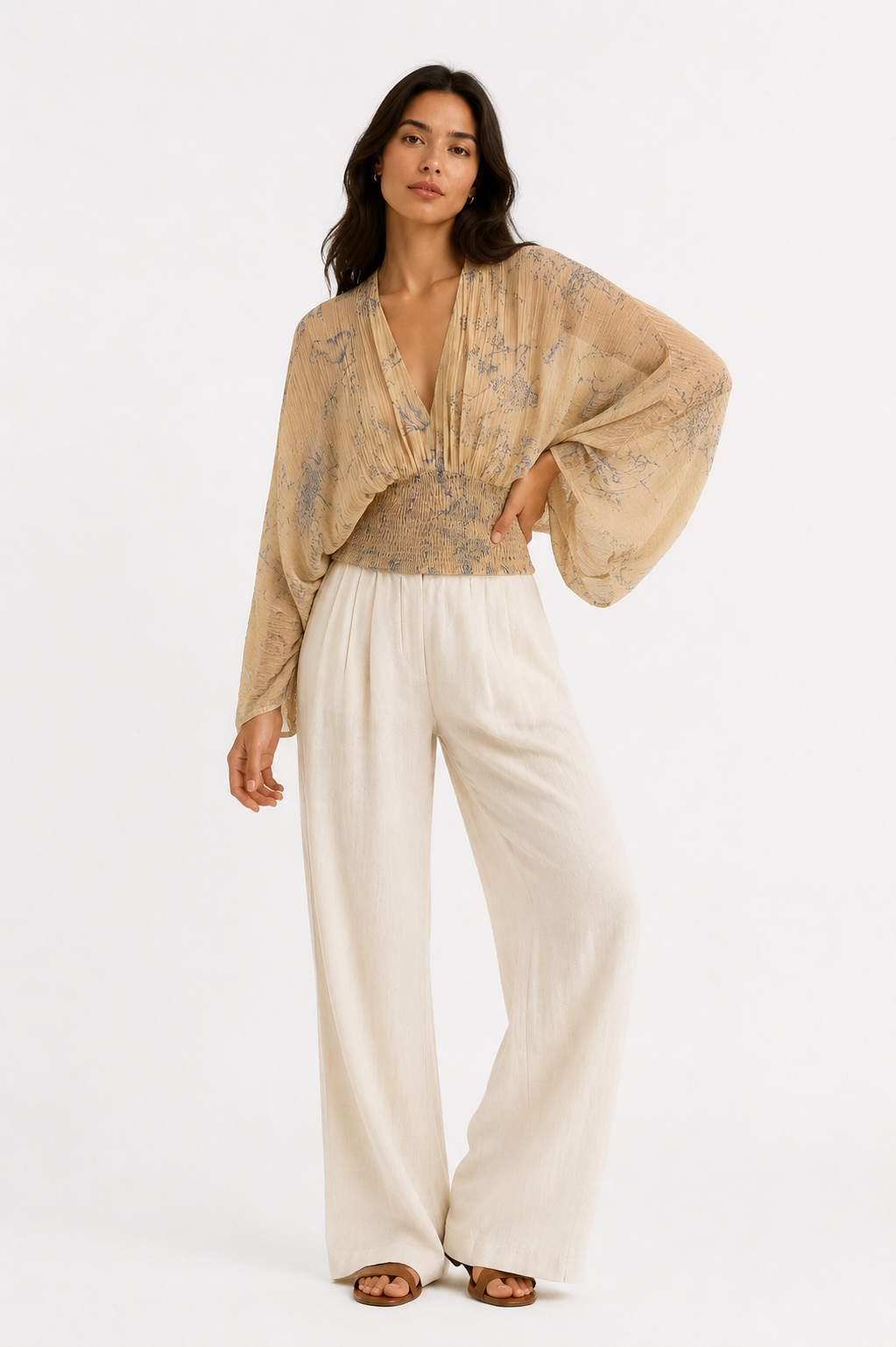 Oversized Batwing V-Neck Blouse