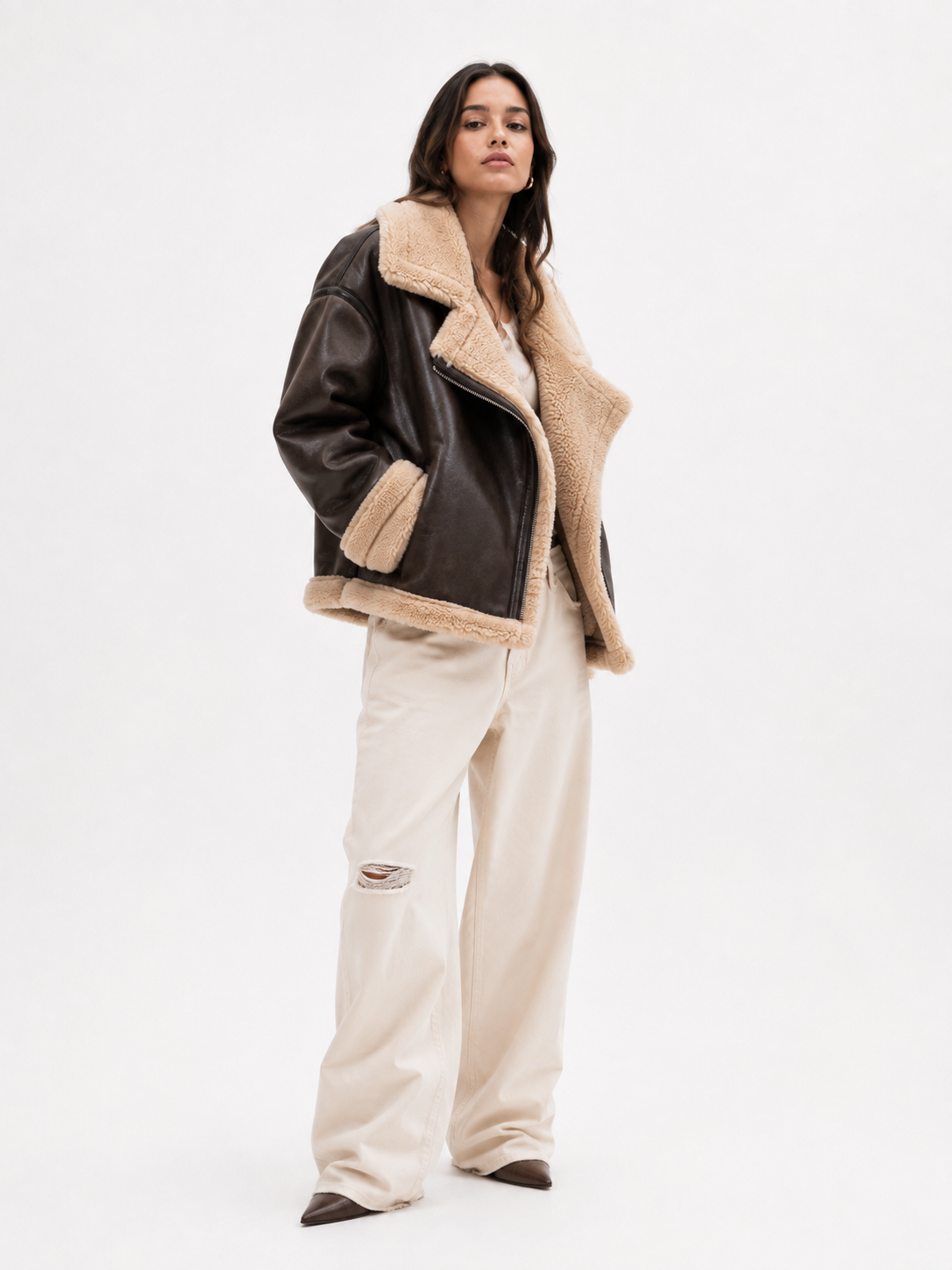 Shearling-Style Aviator Jacket