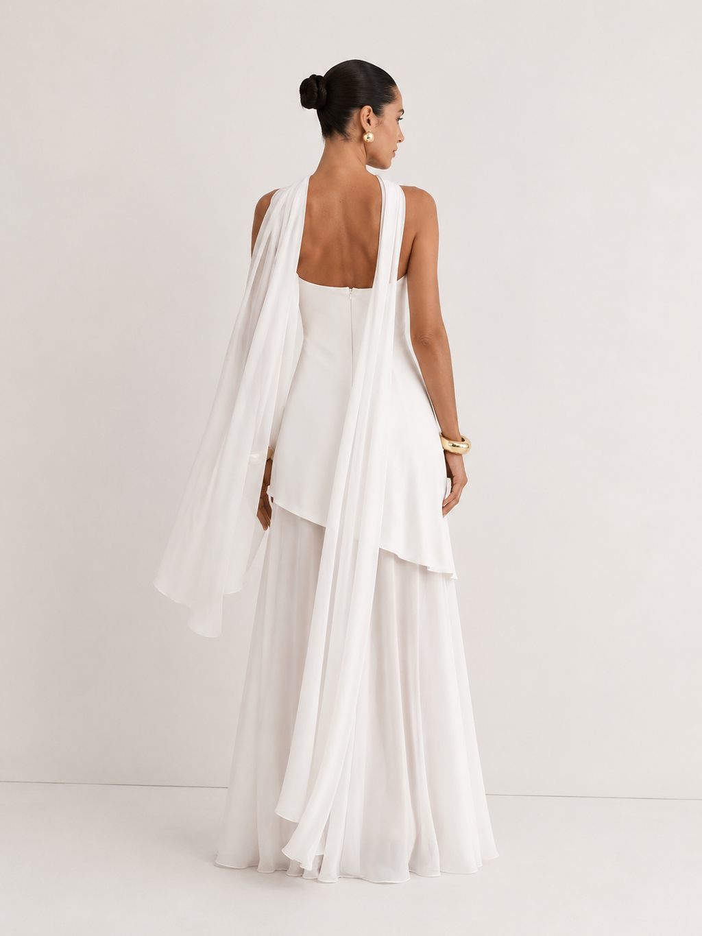Asymmetric-Overlay Strapless Maxi Dress