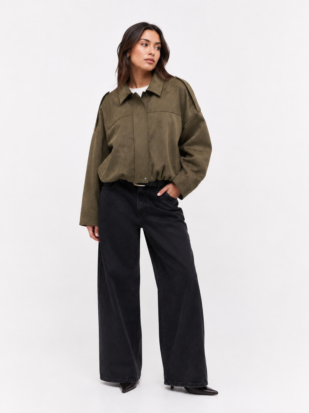 Relaxed Collared Bomber Jacket