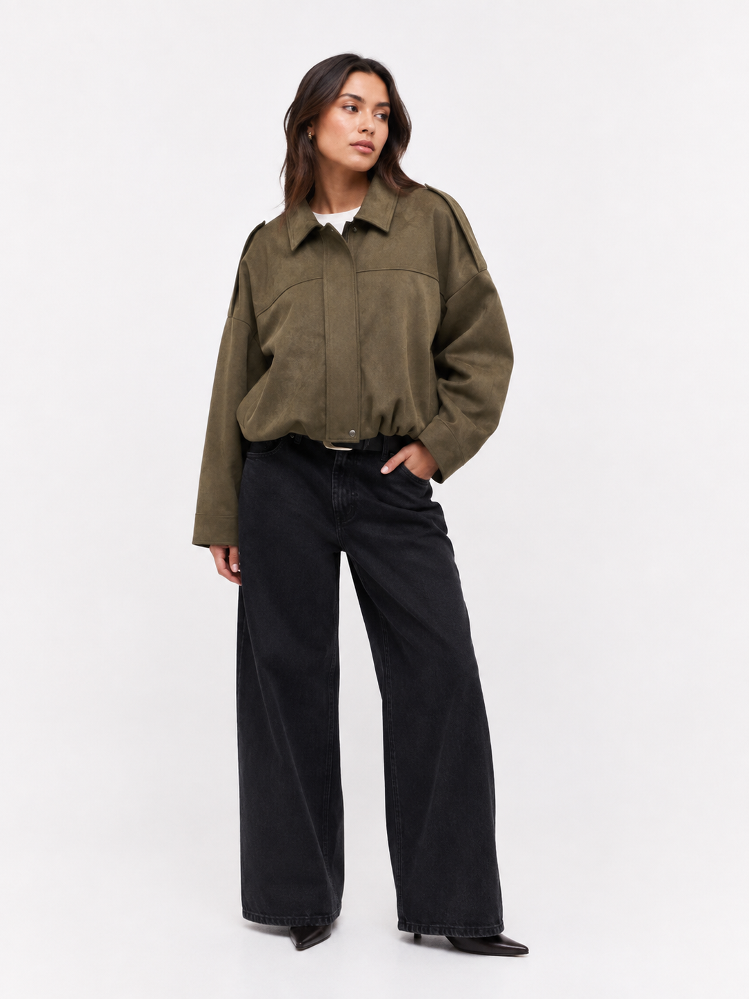 Relaxed Collared Bomber Jacket