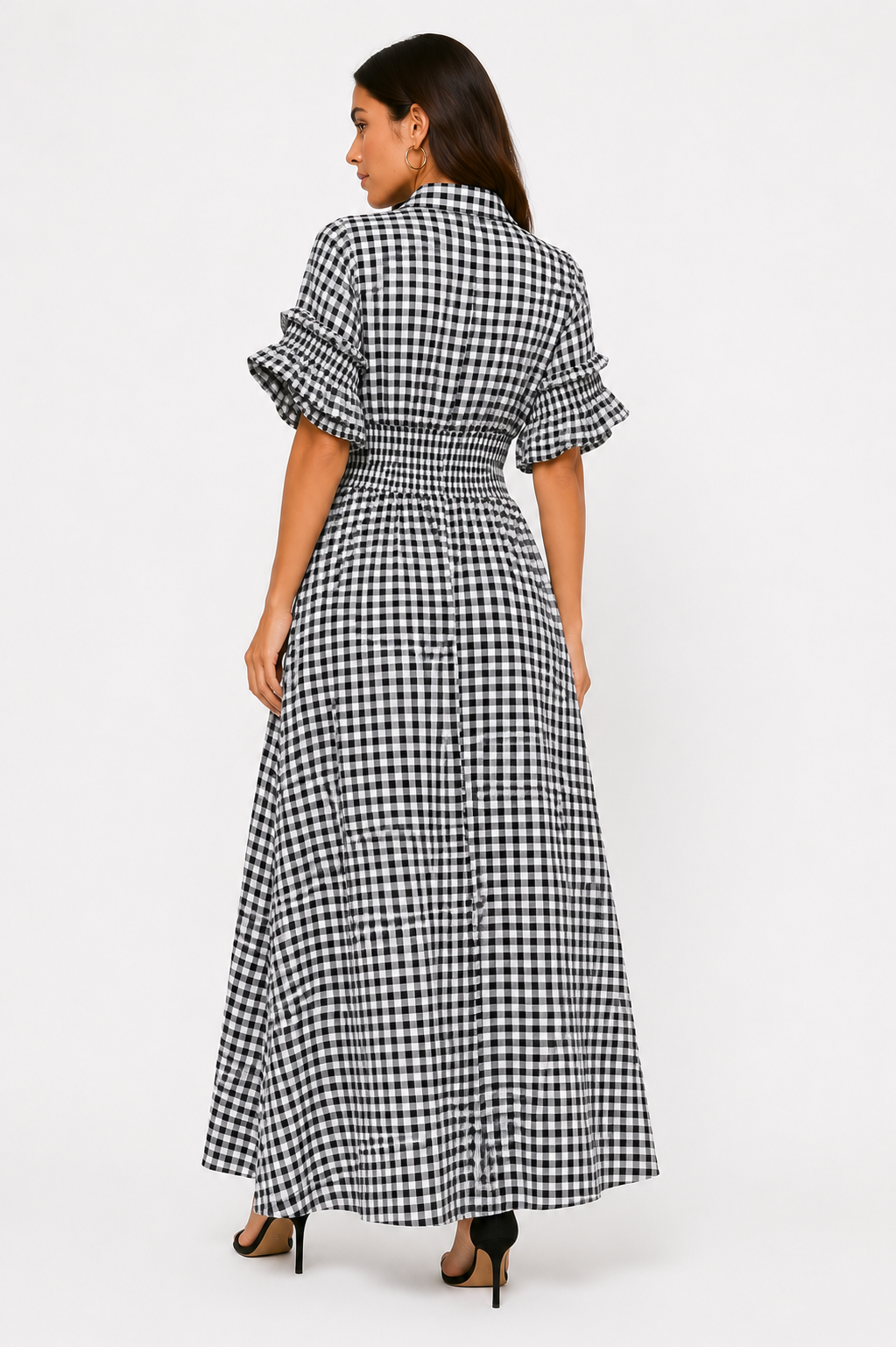 Gingham High-Slit Maxi Dress
