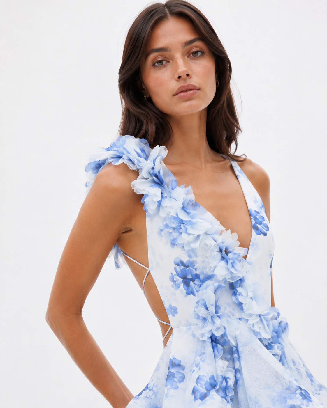 Floral Halter Backless Mini Dress