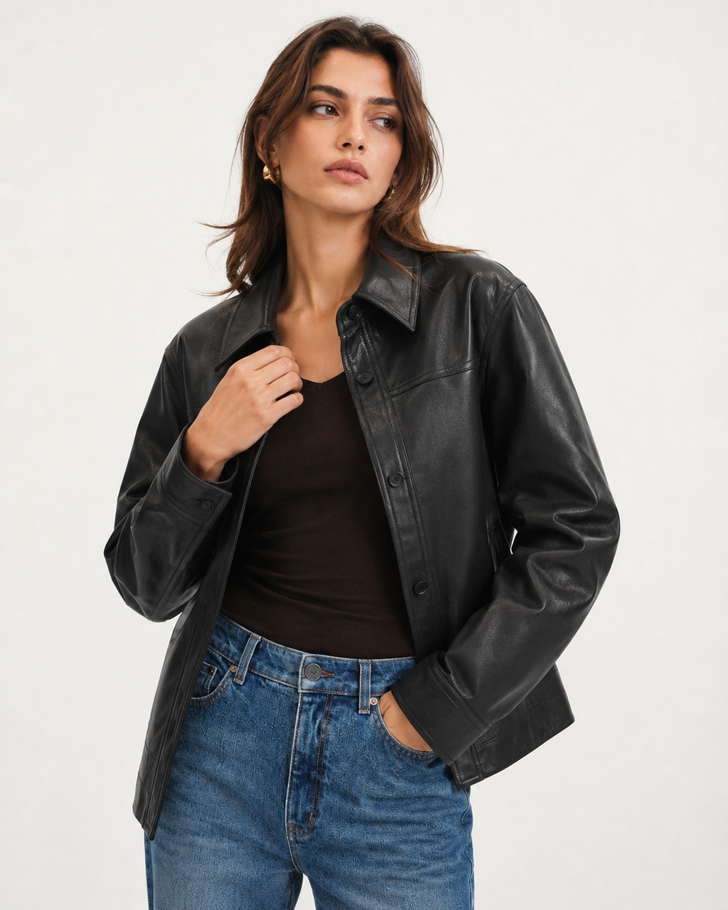 Cropped Leather-Effect Jacket